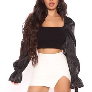 Black Puff Sleeve Crop Top
